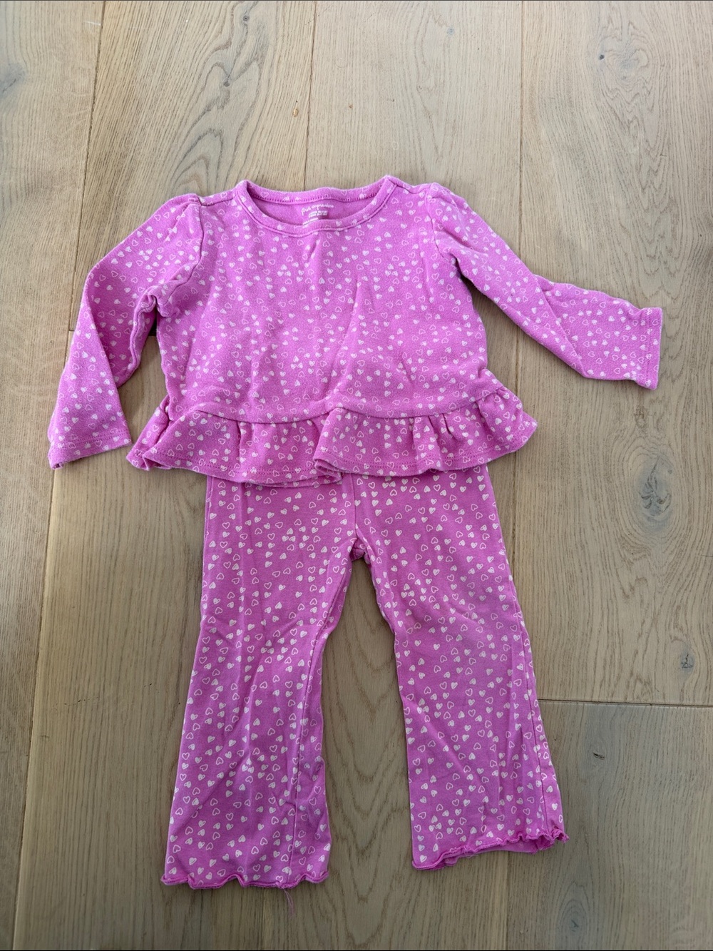 First Impressions Pink Heart Ruffle Shirt Pant Set